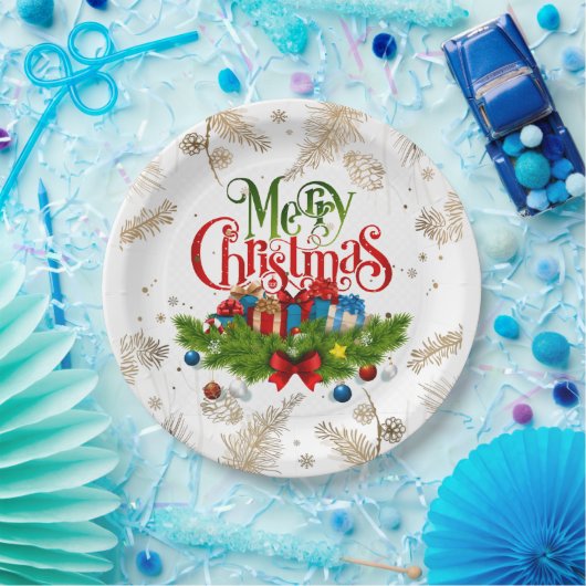 Frohe Weihnachten, dekoratives Design, Pappteller (Party)