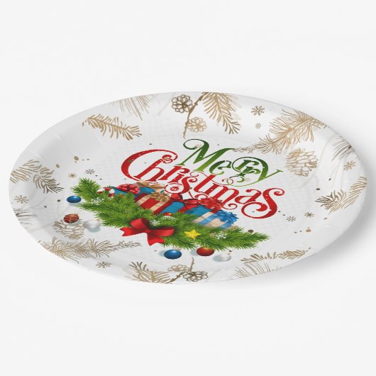 Frohe Weihnachten, dekoratives Design, Pappteller (Schrägansicht)