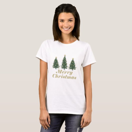 Frohe Weihnachten dekoriert Kiefer Baum T-Shirt (Vorne ganz)