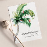 Frohe Weihnachten dekoriert Palmenbaumküste<br><div class="desc">Eine moderne,  stilvolle,  flache Gästekarte mit moderner und handgeschriebener Schrift-Typografie mit einem geschmückten Palmenbaum. Passen Sie diese Karte einfach an,  indem Sie auf die Schaltfläche "Personalisieren" klicken.</div>