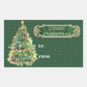 Frohe Weihnachten dekoriert Tree Star Gold Swirl Rechteckiger Aufkleber