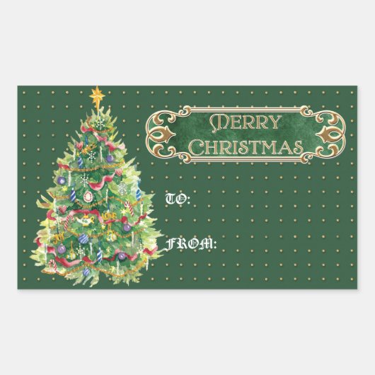 Frohe Weihnachten dekoriert Tree Star Gold Swirl Rechteckiger Aufkleber (Vorderseite)