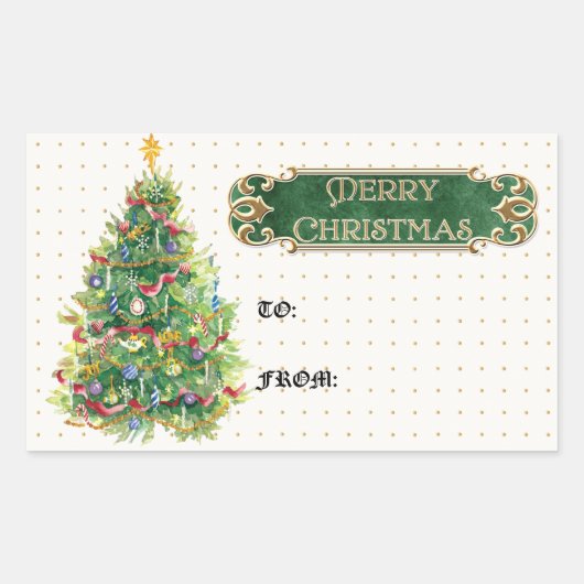 Frohe Weihnachten dekoriert Tree Star Gold Swirl Rechteckiger Aufkleber (Vorderseite)