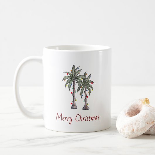 Frohe Weihnachten dekoriert tropische Palmen Bäume Kaffeetasse (Mit Donut)