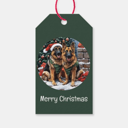 Frohe Weihnachten Deutsche Schäferhunde Geschenkanhänger (Vorderseite)