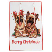 Frohe Weihnachten Deutsche Schäferhunde Mittlere Geschenktüte (Rückseite)