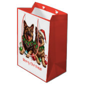 Frohe Weihnachten Deutsche Schäferhunde Mittlere Geschenktüte (Rückseite Schrägansicht)