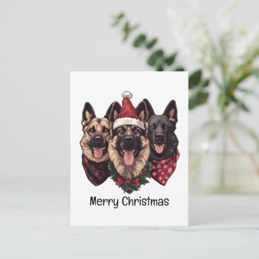 Frohe Weihnachten Deutsche Schäferhunde Postkarte (Stehend Vorderseite)