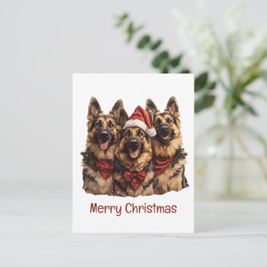 Frohe Weihnachten Deutsche Schäferhunde Postkarte (Stehend Vorderseite)