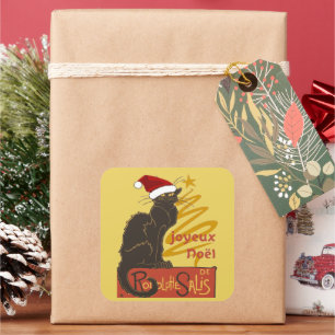 Frohe Weihnachten Die Schwarze Katze mit stilisier Quadratischer Aufkleber