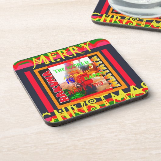 Frohe Weihnachten Die Welt um mich ist froh, zu ha Untersetzer (Linke Seite)