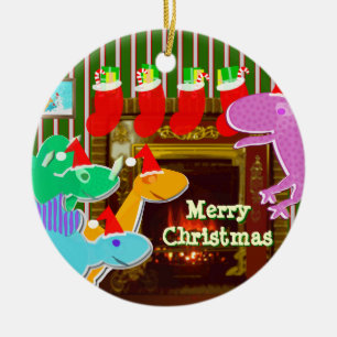 Frohe Weihnachten Dinos Verzierung Keramikornament
