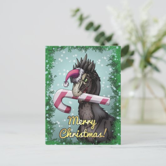Frohe Weihnachten Dinosaur Postkarte (Stehend Vorderseite)