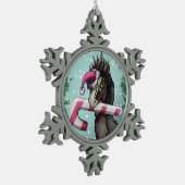 Frohe Weihnachten Dinosaur Schneeflocken Zinn-Ornament (Links)