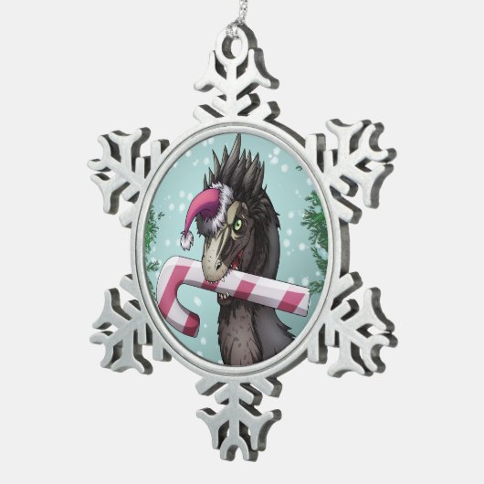 Frohe Weihnachten Dinosaur Schneeflocken Zinn-Ornament (Rechts)