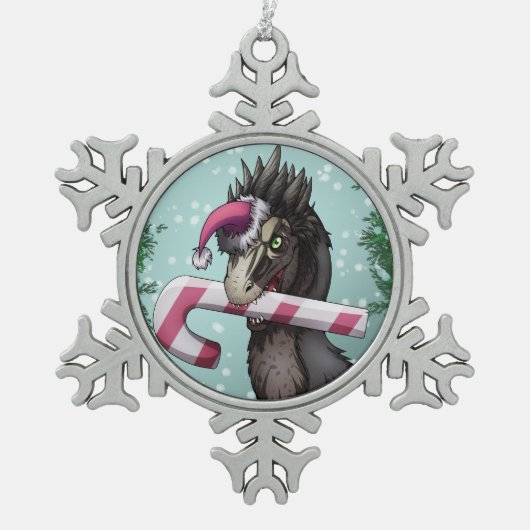 Frohe Weihnachten Dinosaur Schneeflocken Zinn-Ornament (Vorderseite)