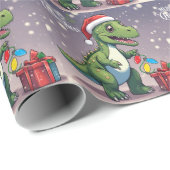 Frohe Weihnachten Dinosaurier mit Gegenwart Geschenkpapier (Rolleneckpunkt)