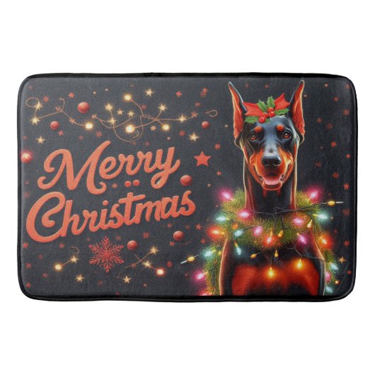 Frohe Weihnachten Doberman Hund twinkling Weihnach Badematte (Vorderseite)
