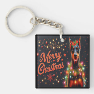 Frohe Weihnachten Doberman Hund twinkling Weihnach Schlüsselanhänger