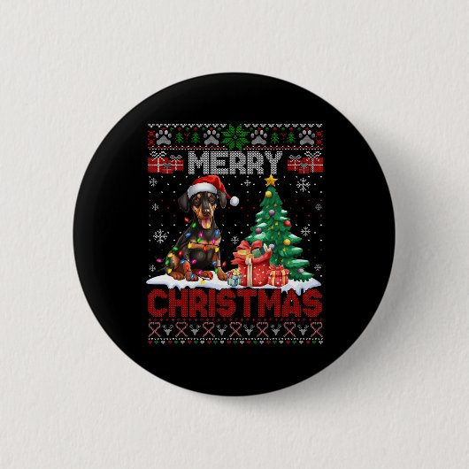 Frohe Weihnachten Doberman Pinscher Lover Ugly Xma Button (Vorderseite)