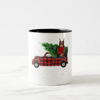 Frohe Weihnachten Doberman Pinscher Red Truck Xmas Zweifarbige Tasse