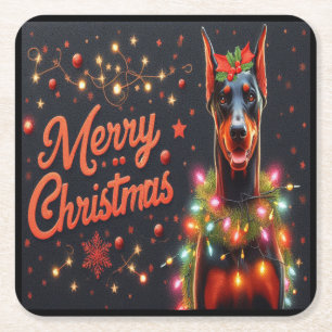 Frohe Weihnachten Dobermann Hund Zwinkerndes Xmas- Rechteckiger Pappuntersetzer