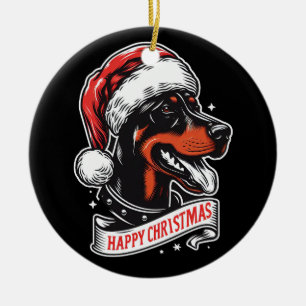Frohe Weihnachten - Dobermann Weihnachtsmannmütze Keramik Ornament