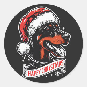Frohe Weihnachten - Dobermann Weihnachtsmannmütze  Runder Aufkleber