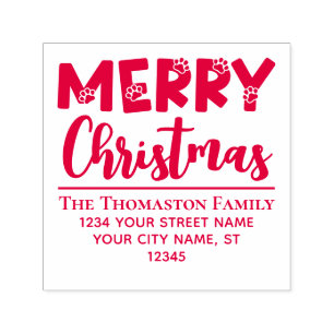 Frohe Weihnachten, Dog Paw druckt #2 Namensadresse Permastempel