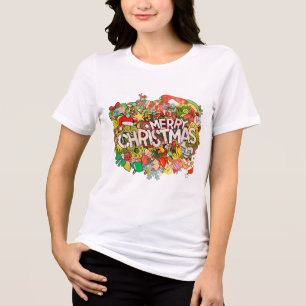 Frohe Weihnachten Doodle Extravaganza Tri-Blend Shirt