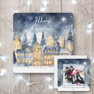 Frohe Weihnachten Dorf Stern Familienfoto Name Karte