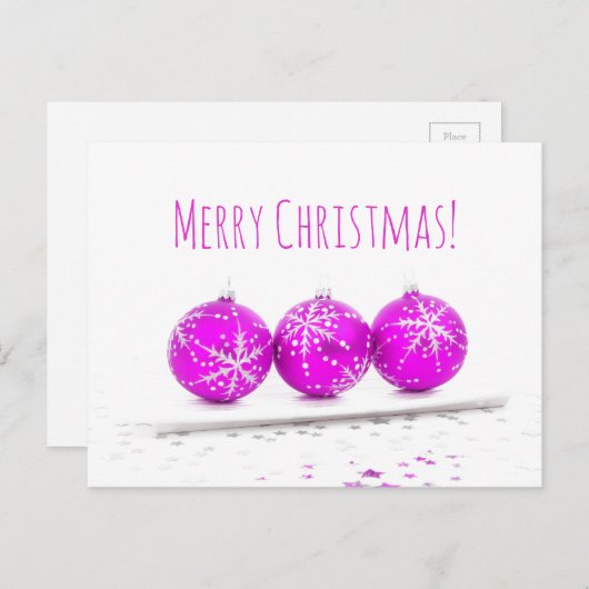 Frohe Weihnachten Drei Baubles Star Hot Pink White (Vorne/Hinten)