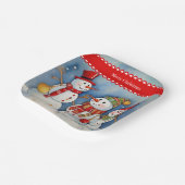 Frohe Weihnachten, drei farbige Schneemänner, Pappteller (Gewinkelt)