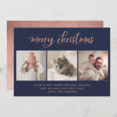 Frohe Weihnachten | Drei Foto Marine und Rose Gold (Vorne/Hinten)