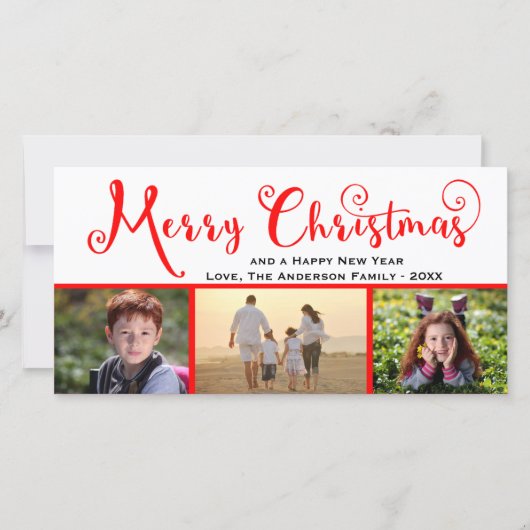 Frohe Weihnachten Drei Foto Script - Fotokarte (Vorderseite)