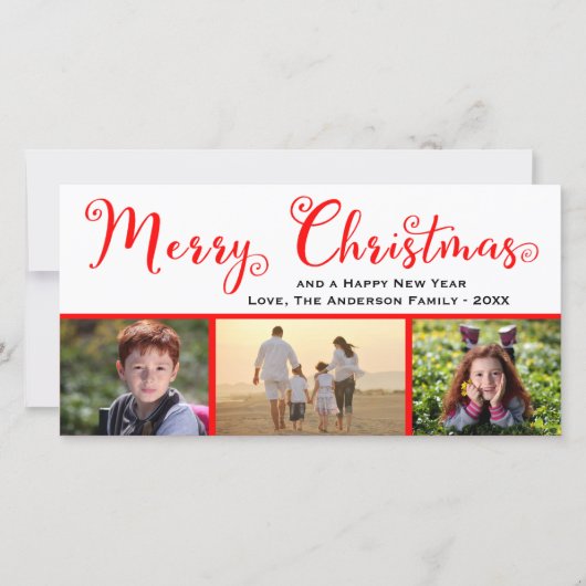 Frohe Weihnachten Drei Foto Script - Fotokarte (Vorderseite)