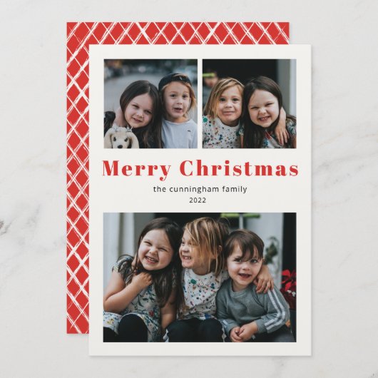 Frohe Weihnachten Drei Foto Simple Red Kraft Holid (Vorne/Hinten)