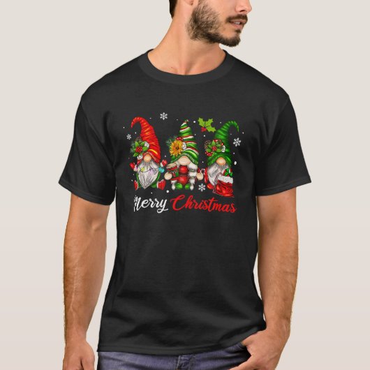 Frohe Weihnachten Drei Gnomes Funny Weihnachtsmann T-Shirt (Vorderseite)