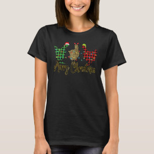 Frohe Weihnachten Drei Hühner Büffel Leopard Rot T-Shirt