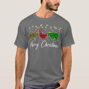 Frohe Weihnachten Drei Hühner Büffel Leopard Rot T-Shirt