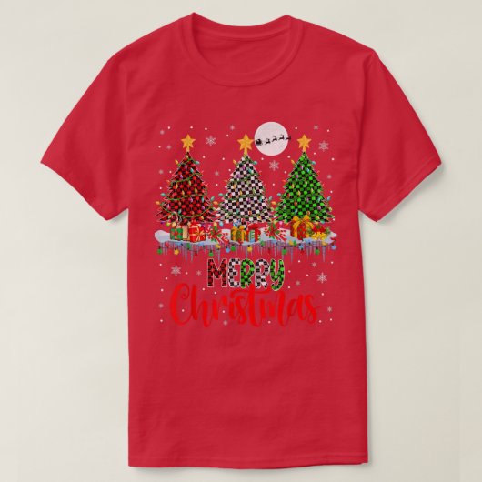 Frohe Weihnachten Drei Karierte Weihnachtsbäume Li T-Shirt (Design vorne)