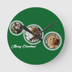 Frohe Weihnachten Drei Katzen Fotos Anpassen Runde Wanduhr