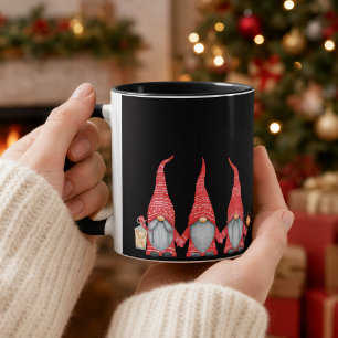 Frohe Weihnachten Drei Rote Gnome Schwarze Kaffeet Tasse
