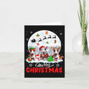 Frohe Weihnachten Drei Santa Elf Reindeer Bull Ter Karte