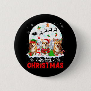 Frohe Weihnachten Drei Santa Elf Reindeer Corgis O Button