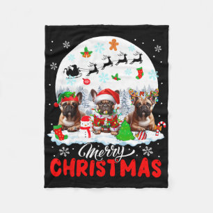 Frohe Weihnachten Drei Santa Elf Reindeer Französi Fleecedecke