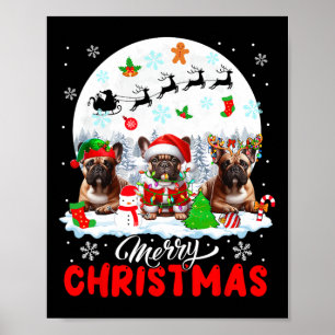 Frohe Weihnachten Drei Santa Elf Reindeer Französi Poster