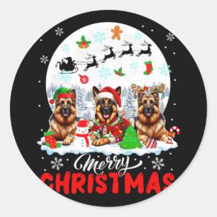 Frohe Weihnachten Drei Santa Elf Reindeer German S Runder Aufkleber