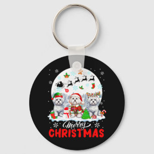 Frohe Weihnachten Drei Santa Elf Reindeer Malteses Schlüsselanhänger