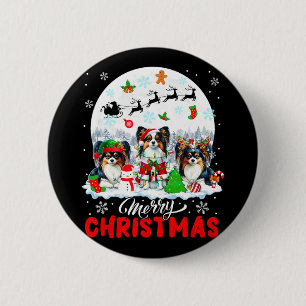 Frohe Weihnachten Drei Santa Elf Reindeer Papillon Button